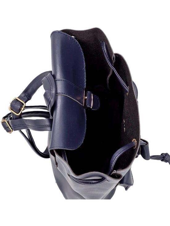 Classic Dark Blue Faux Leather Backpack with Buckle Closure